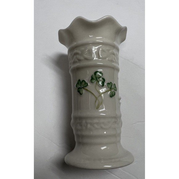 Belleek Accents Belleek 6 Tara Vase Green Shamrocks Gothic Design